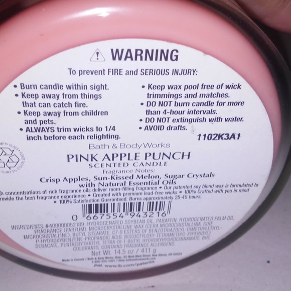 Set of 3 Bath & Body Works Scented Candle 3 Wick Pink Apple Punch 14.5oz Each Br - Picture 5 of 5